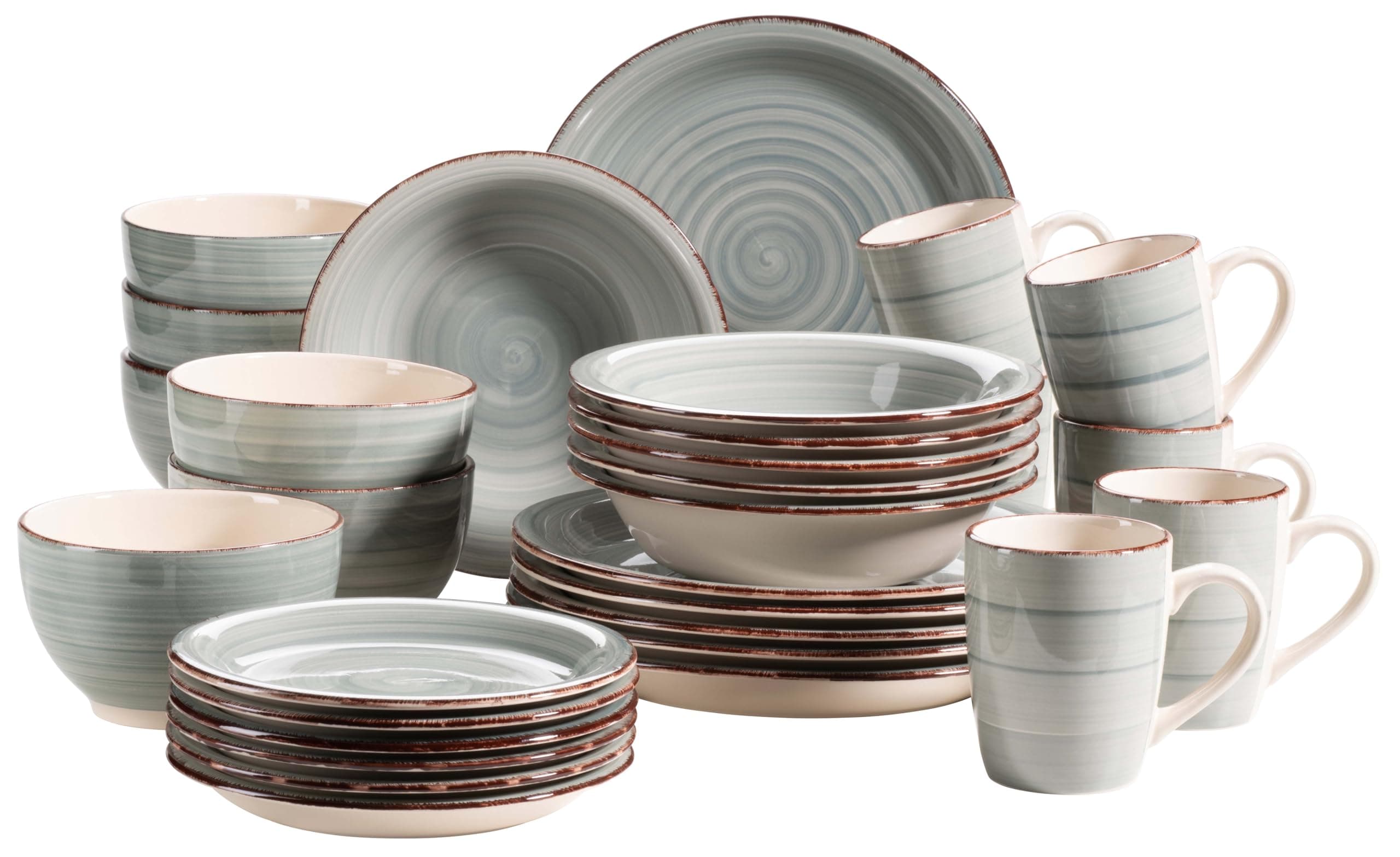 MÄSER 931612 Bel Tempo II 30-teiliges Vintage Geschirr Set für 6 Personen, handbemaltes Keramik Kombiservice in Blau, Steingut, Rauchblau Angebot bei HelloDeals