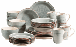 MÄSER 931612 Bel Tempo II 30-teiliges Vintage Geschirr Set für 6 Personen, handbemaltes Keramik Kombiservice in Blau, Steingut, Rauchblau Angebot bei HelloDeals