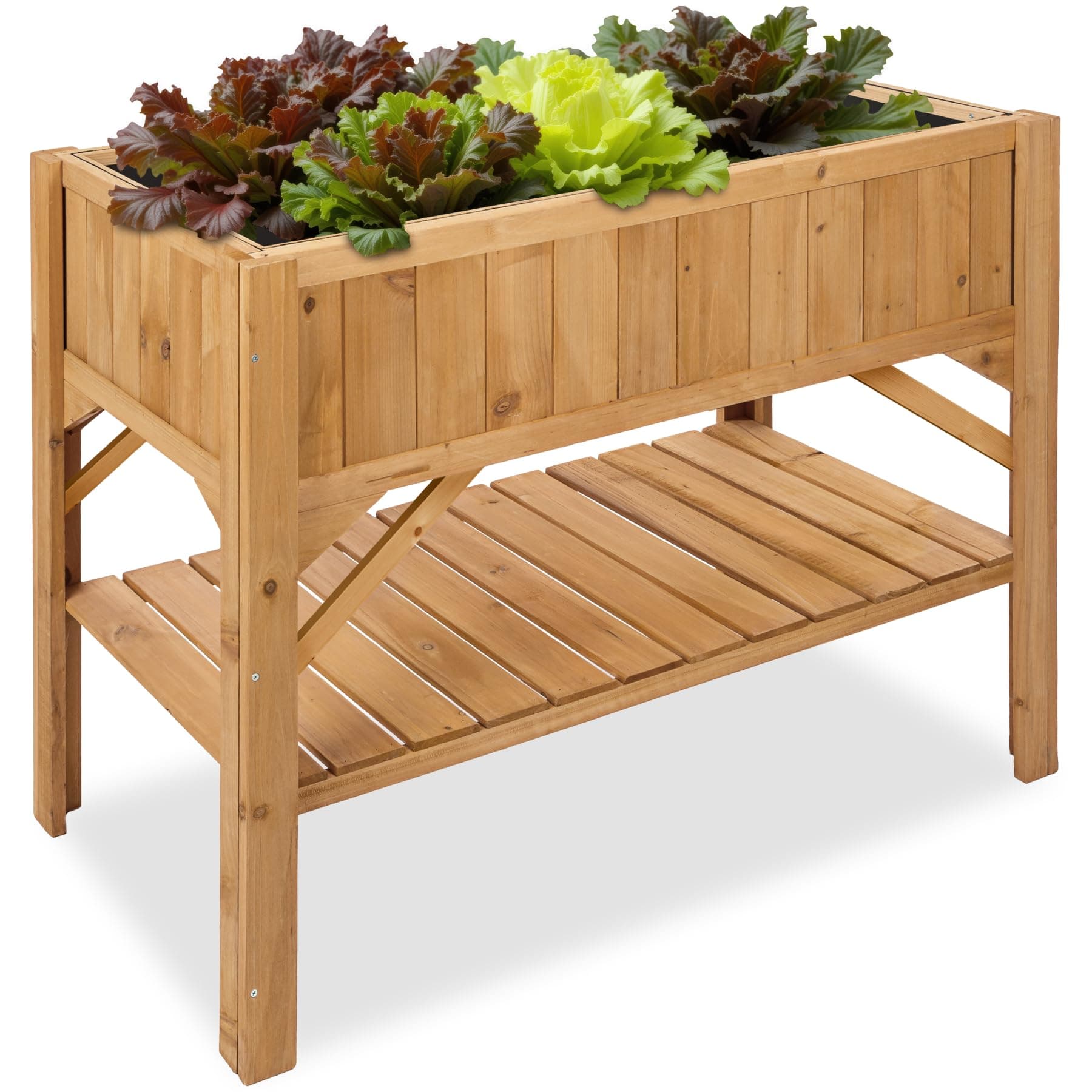 tectake® Hochbeet aus Holz mit Ablagefach, für Garten, Balkon und Terrasse, Innenleben mit Pflanzfolie ausgestattet, witterungsbeständig, 119 x 53 x 90 cm Hochbeet mit Ablage Angebot bei HelloDeals