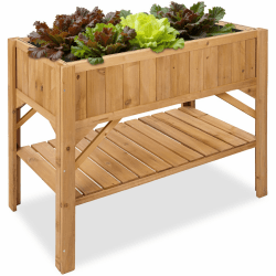 tectake® Hochbeet aus Holz mit Ablagefach, für Garten, Balkon und Terrasse, Innenleben mit Pflanzfolie ausgestattet, witterungsbeständig, 119 x 53 x 90 cm Hochbeet mit Ablage Angebot bei HelloDeals