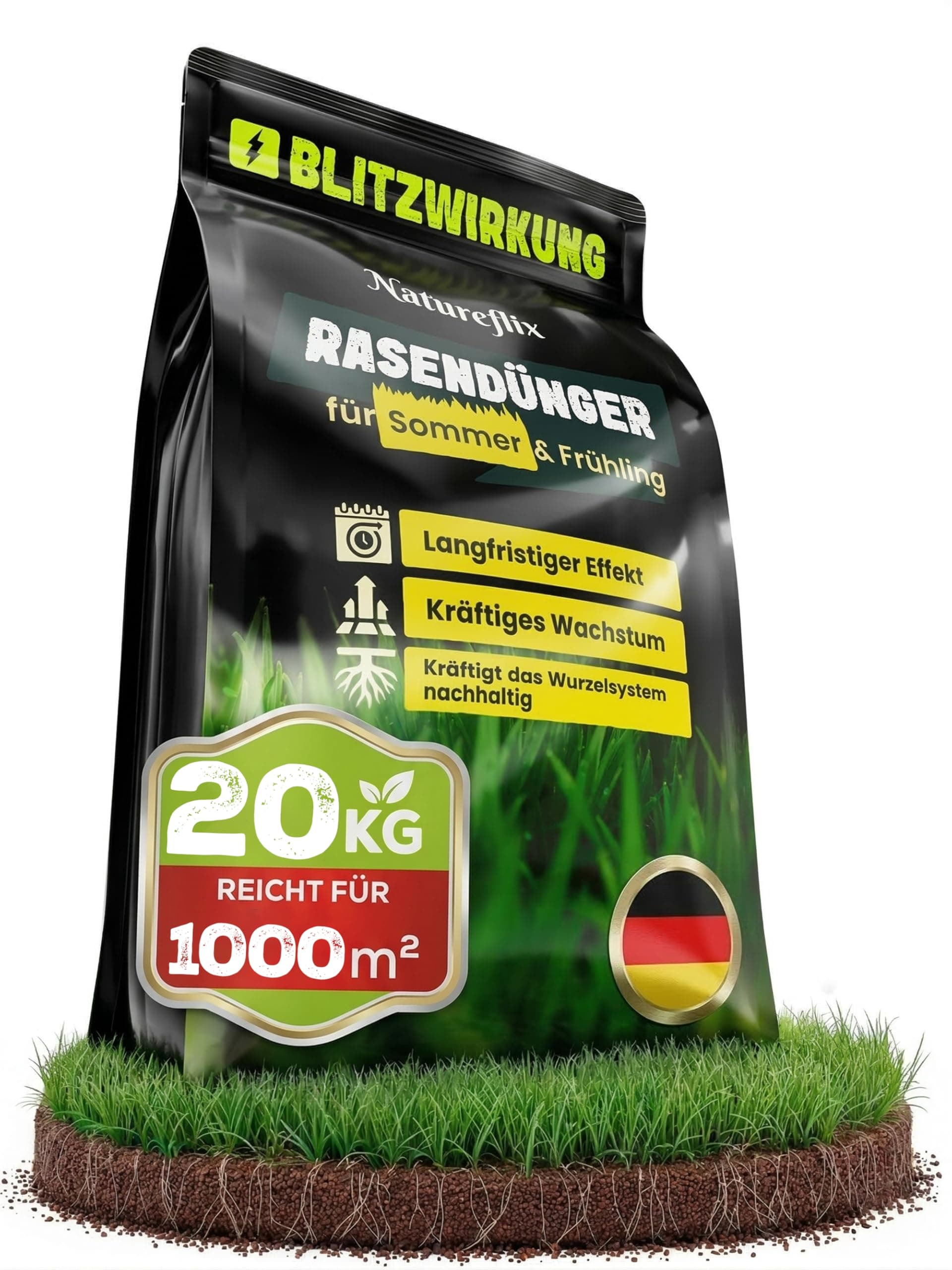 Rasendünger 20kg für 1000m² | Langzeitdünger für dichten & sattgrünen Rasen | Premium Rasen Dünger für Frühjahr & Sommer Anwendung | Tierfreundlicher NPK Dünger 20 KG für 1000 m² Angebot bei HelloDeals