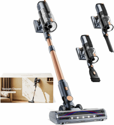 Akku Staubsauger 45000Pa, 60Min, nur 1,9 kg, 6-in-1 Staubsauger Kabellos mit LED-Leuchten, Anti-Tangle-Bürste & Ladestation,99,9 Prozent Filterleistung für Tierhaare, Teppiche, Hartböden, Auto Grau Angebot bei HelloDeals