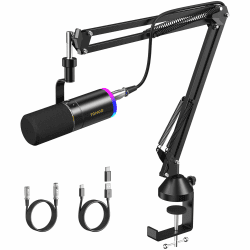TONOR Dynamisches Microphone mit XLR/USB Kabel, Mikro PC, Vocal Mic Gesangsmikrofon für Streaming, Gaming, Studio, mit Einstellbares RGB, 200 cm Kabel, Hight Profile Mikrofonarm, Schwarz, TD520S+ Mikrofon mit Hocharm und RGB Schwarz Angebot bei HelloDeals