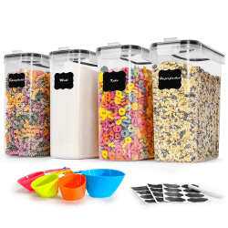 Vorratsdosen mit Deckel Luftdicht Groß 4L Set of 4, BPA frei, Aufbewahrungsbox Küche, Mottensichere Küchen Organizer Mehl Spaghetti Cornflakes Müsli Aufbewahrung, Vorratsbehälter mit Etiketten 4.0L*4er Angebot bei HelloDeals