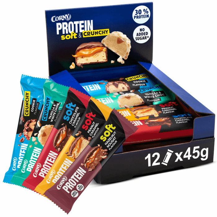 Corny | Protein Soft & Crunchy 12er Mix Pack | 30% Eiweiß | Probier Mischkarton Proteinriegel 12x45g Mixbox 12er Mix Box Soft & Crunchy Angebot bei HelloDeals