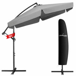 LEHMANN Alu Sonnenschirm Ø 300 cm, Ampelschirm mit Ständer & Kurbel, Gartenschirm Wasserdicht & UV-Schutz, Sonnenschutz für Terrasse und Garten, 360° drehbar, inkl. Schutzhülle Graphit Angebot bei HelloDeals