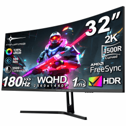 Minifire Gaming Curved Monitor 32 Zoll 180Hz, 2K WQHD(2560 x 1440), 1500R,1ms(MPRT), AMD FreeSync, sRGB 125%, VESA，2xHDMI 2.0 / 2xDP (180Hz), Augenpflege - MFG32C3Q 32" / WQHD / Curved QHD/180Hz/Curved Angebot bei HelloDeals