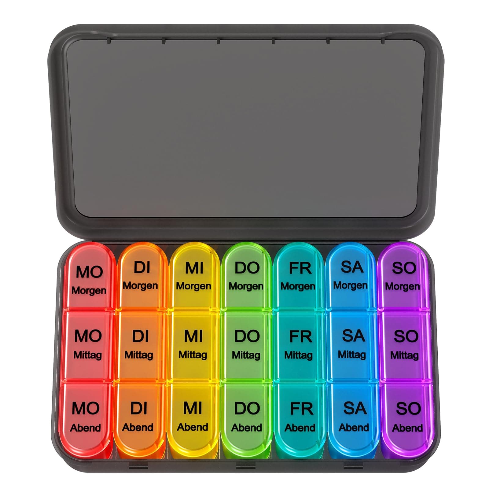 Doruimi Tablettenbox 7 Tage Morgens Mittags Abends, Medikamentenbox 7 Tage 3 fächer, Klein Pillendose Große Fächer - Schwarz Angebot bei HelloDeals