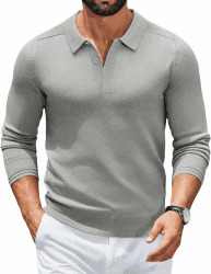 COOFANDY Polo Pullover Herren Strick Poloshirt Langarm Strickpullover mit Polokragen Business Pullover Polo Pulli Sweater Winterpullover Polo - Mittel Grau L Angebot bei HelloDeals