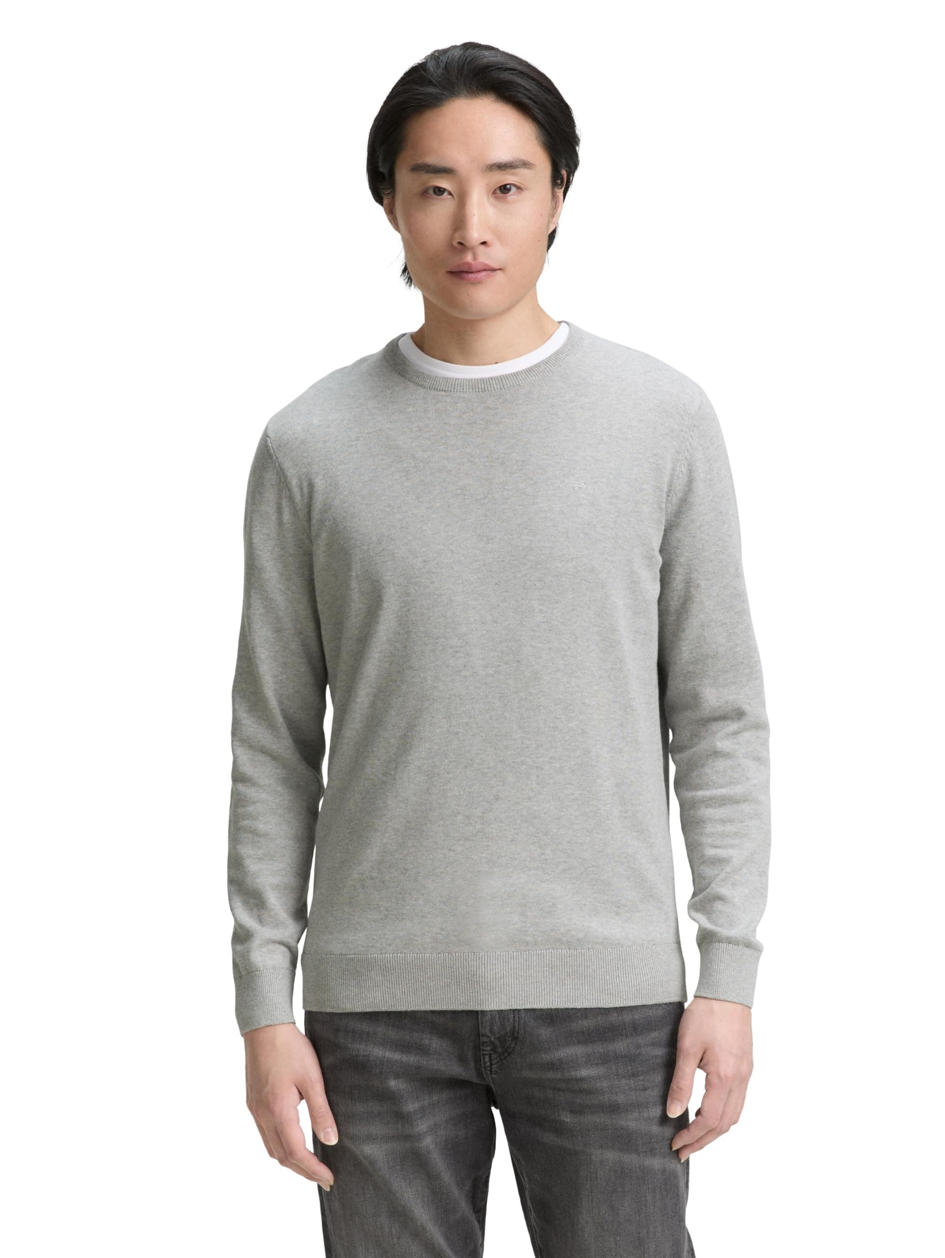 TOM TAILOR Herren Strickpullover mit Crewneck L 14427 - Light Soft Grey Melange Angebot bei HelloDeals