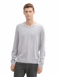 TOM TAILOR Herren 1039811 Strickpullover mit V-Ausschnitt XXL 15398 - Light Stone Grey Melange Angebot bei HelloDeals