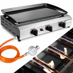 LIFERUN Gas Plancha Grillplatte,Kompakt Tischgasgrill,3 Brenner Gasgrill Edelstahl(7,2 KW (25000 BTU),Keramische Lackbeschichtung Grillfläche,Tragbarer Balkon Camping Picknick BBQ Grill(Butan/Propan) Angebot bei HelloDeals