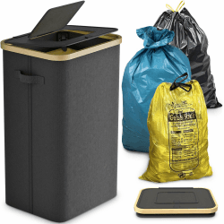 Gelber Sack Ständer Stabil mit Deckel - Großer Mülleimer & Müllsackhalter für Küche & Haushalt | 70L-120L Müllsystem Behälter Schwarz - Praktischer Müllsackständer Angebot bei HelloDeals