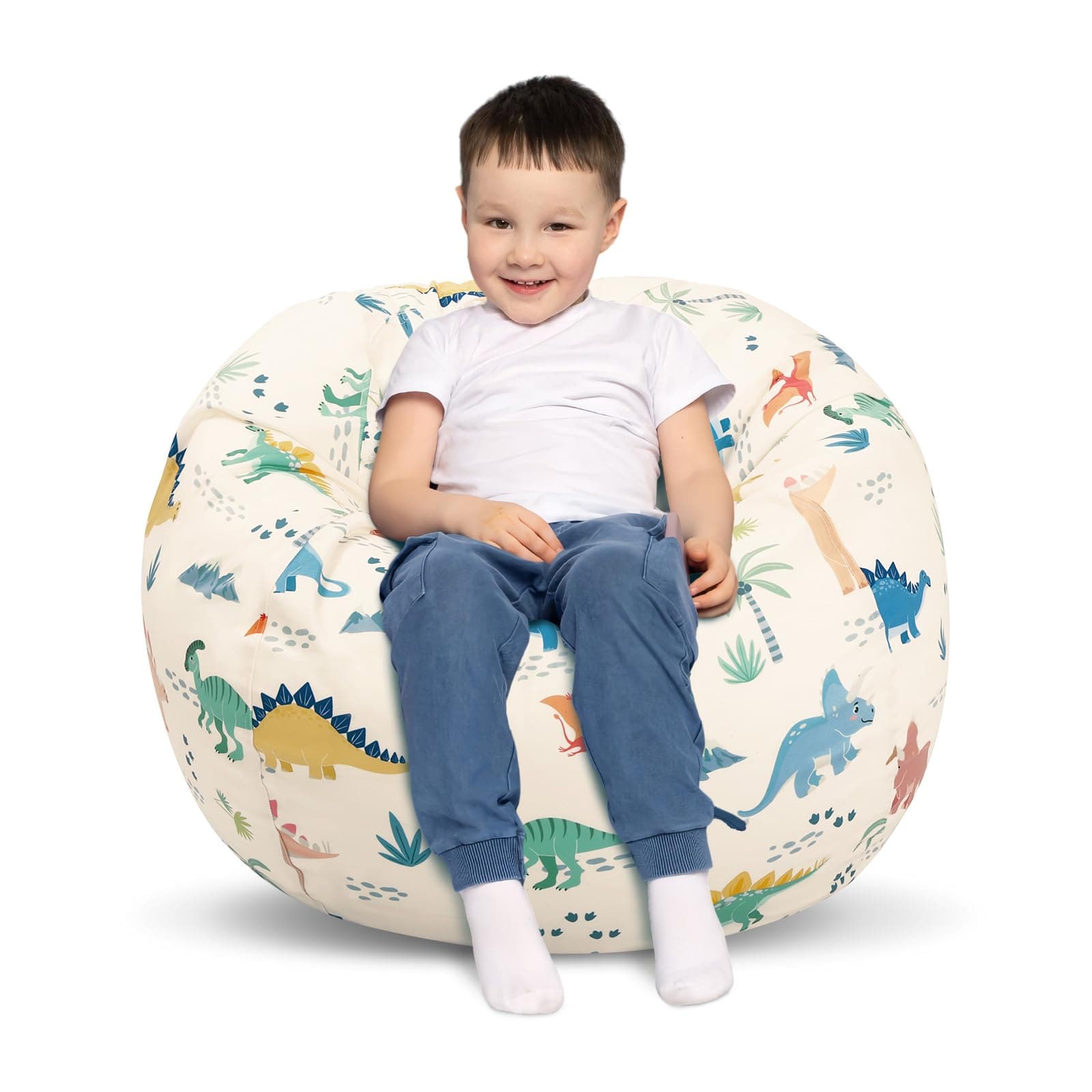 Decalsweet Sitzsack Kinder Spielzeug Stofftier Aufbewahrung, Große Größe Kuscheltiere Aufbewahrung für Mädchen Jungen, Aufbewahrung Organizer Lagerung Kinderzimmer Beige Dinosaurier(Nur Tasche） Angebot bei HelloDeals
