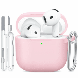 für AirPods 4 Hülle (2024), Silikon Stoßfeste Schutzhülle mit Clean Kit & Keychain, Support Wireless Charging - für AirPods 4, Pink für AirPods 4 Pink Angebot bei HelloDeals