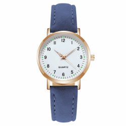 Damenuhr Leder, Damen Analog Quarz Uhr mit Leder Armband, Uhren Damen Einfache Business Klassische Armbanduhr Lässig Quarzuhr Kleideruhr Nachtlicht Blau Angebot bei HelloDeals