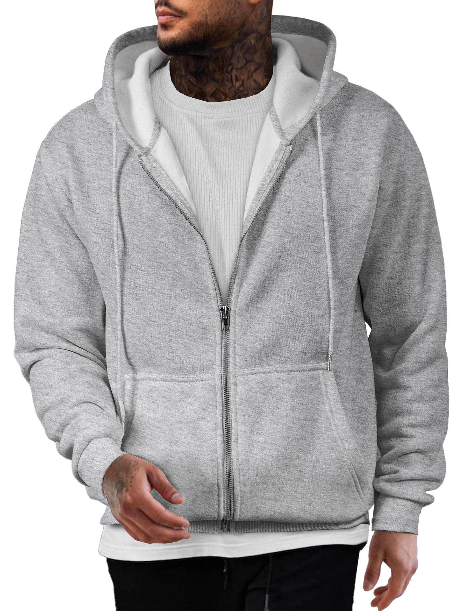 JMIERR Hoodie Herren Baumwolle Einfarbig mit Reißverschluss Pullover Langarm Sweatjacke Männer Kapuzenpullover Sweatshirt Warm mit Taschen A Hellgrau L Angebot bei HelloDeals