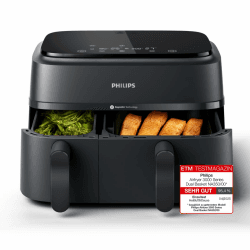 Philips Airfryer Dual Basket 3000 Series Heißluftfritteuse, 9L, 2 Körbe, 2 Gerichte gleichzeitig, RapidAir Plus Technologie, 90% weniger Fett, Energieeffizient, HomeID App (NA350/00) Schwarz Dual Basket Angebot bei HelloDeals