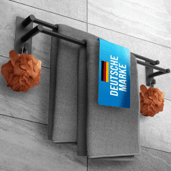 LOBUX® - Handtuchhalter ohne Bohren schwarz – 60cm, Edelstahl rostfrei – Handtuchhalter Bad doppelt, selbstklebend – Handtuchstange, Badetuchhalter mit 2 Handtuchhaken – Badezimmer, Duschwand, Küche 60cm Schwarz Angebot bei HelloDeals