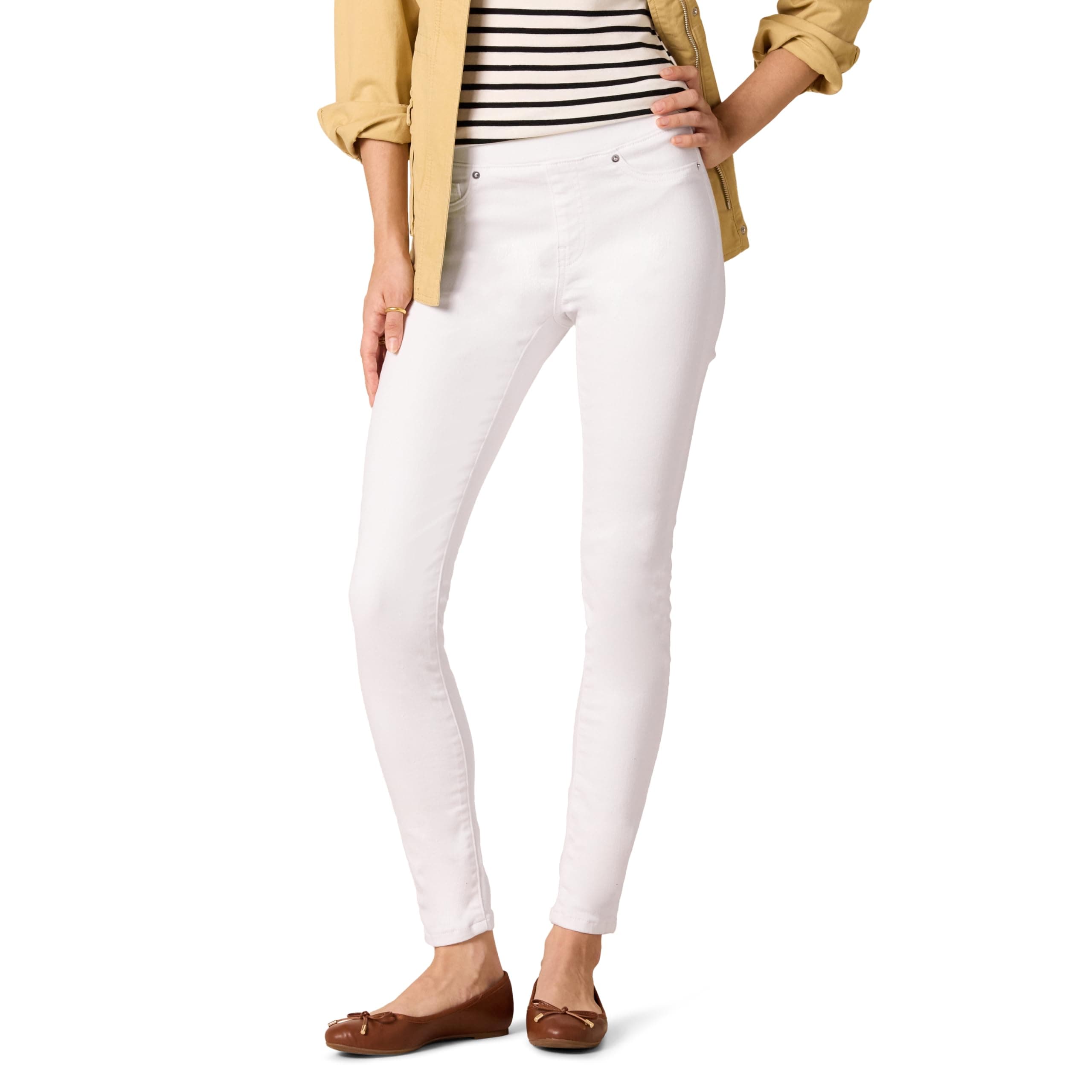 Amazon Essentials Damen Stretch-Schlupf-Jeggings mit mittlerer Leibhöhe - Auslaufmodell 34 Kurz Weiß Angebot bei HelloDeals