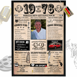 DUOMIO Zum 50. Geburtstag | 1976 – 6 Felder PERSONALISIERBAR! Back in Year 1976 – Jahreschronik – Geschenk zum 50. Geburtstag für Frauen & Männer – Ausdruck auf 400g/m² Premium Papier 50.Geburtstag/1976 Angebot bei HelloDeals