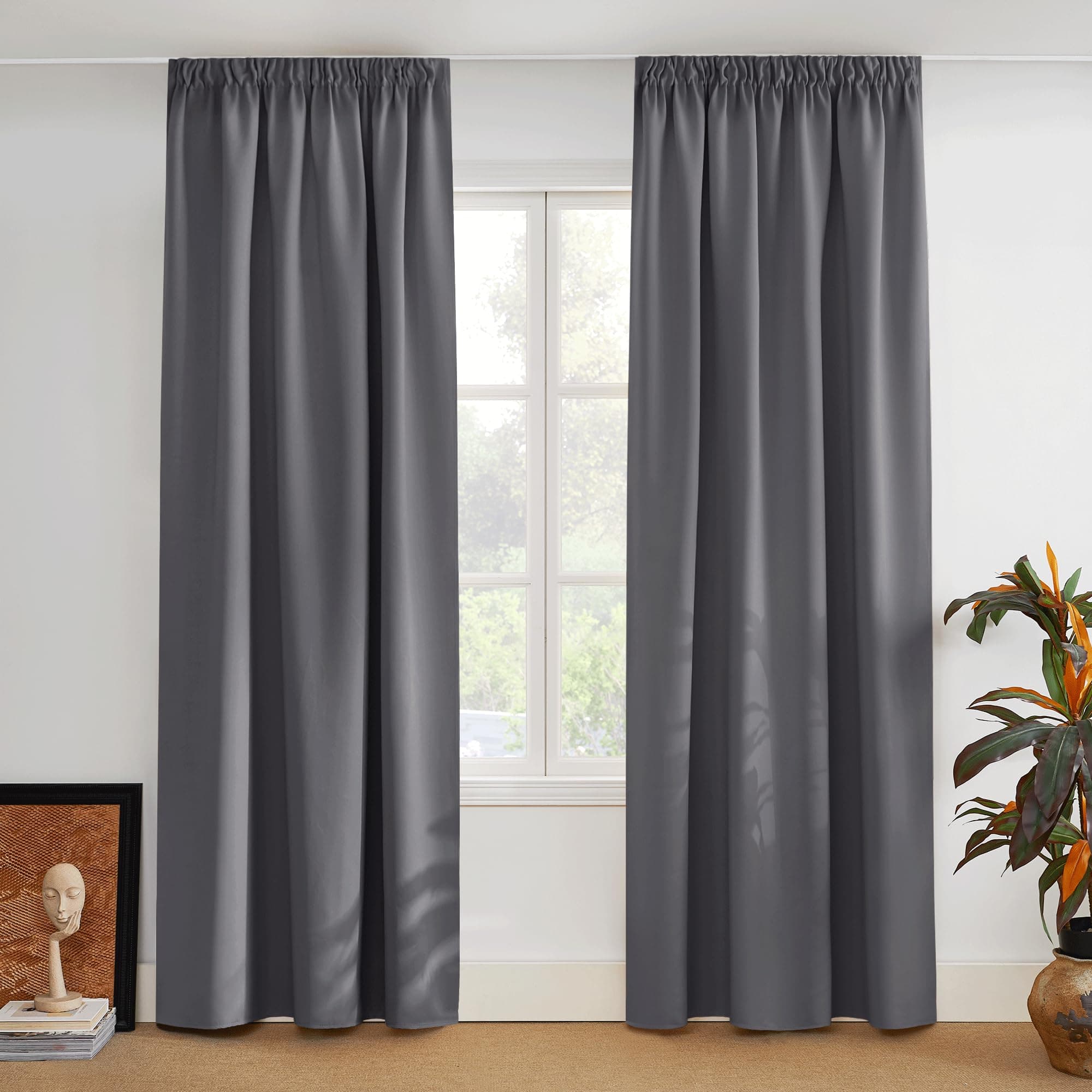 PONY DANCE Kräuselband Gardinen Grau Blickdicht 2er Set H 245 x B 140 cm Verdunklungsgardine für Schienen Thermovorhang Hitzeschutz Vorhänge für Wohnzimmer & Schlafzimmer Blackout Curtains H245 x B140 cm (2er Pack) Grau Angebot bei HelloDeals