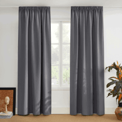 PONY DANCE Kräuselband Gardinen Grau Blickdicht 2er Set H 245 x B 140 cm Verdunklungsgardine für Schienen Thermovorhang Hitzeschutz Vorhänge für Wohnzimmer & Schlafzimmer Blackout Curtains H245 x B140 cm (2er Pack) Grau Angebot bei HelloDeals