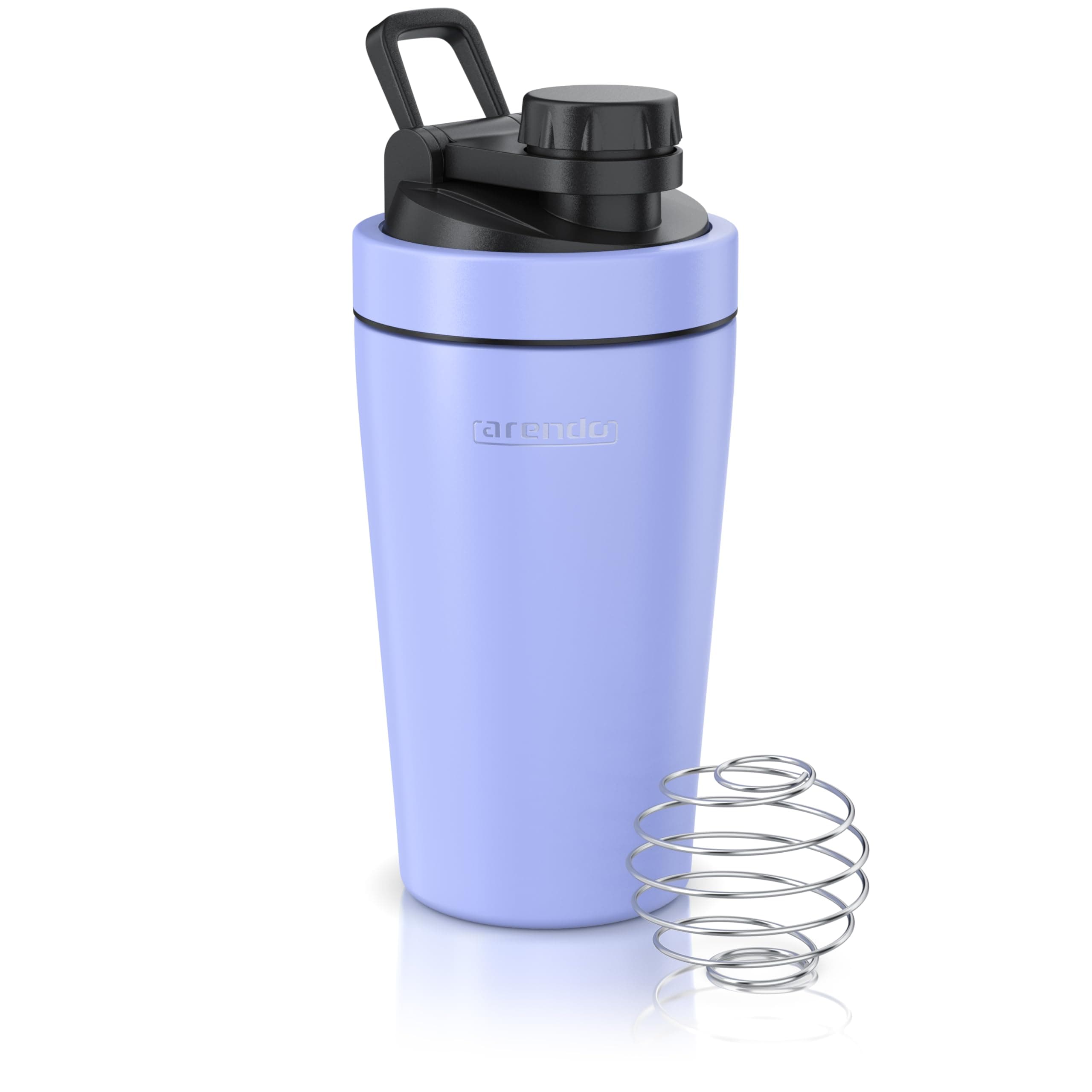 Arendo - Eiweiß Shaker Edelstahl 500ml, Protein Shaker mit Mixkugel, BPA frei, Mixbecher, Metall Premium Eiweißshaker, Tragegriff, Spülmaschinengeeignet, To Go für Yoga Fitness Sport, Lavendel Angebot bei HelloDeals