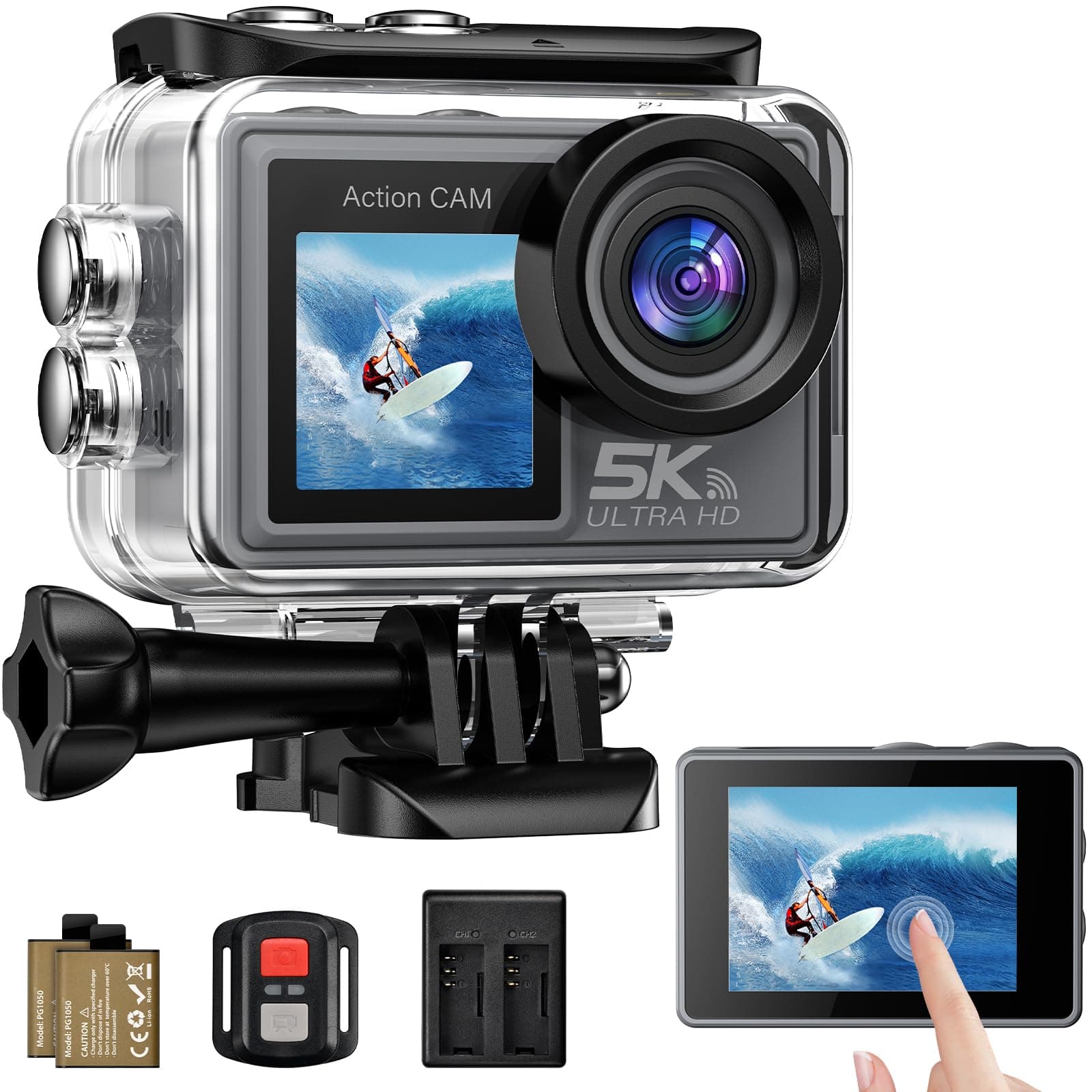 Action Cam 5K 4K60FPS, 50MP 30M/98FT wasserdichte Unterwasserkamera mit EIS, WiFi, 170° Ultra-Weitwinke Action Kamera mit Zubehör Set Without a microSD Card für Fahrrad, Schnorcheln, Motorrad R65-SXYDXJ2 Angebot bei HelloDeals