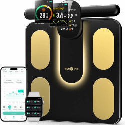 RunSTAR Körperfettwaage, Digitale Personenwaage mit 8 Elektroden für Körpergewicht und Körperfett, BMI, Muskelmasse und Analyse von 28 Körperparametern, mit Vollfarb-TFT-LCD am einziehbaren Griff Black Angebot bei HelloDeals