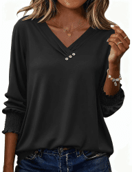 Rapbin Bluse Damen 3/4 Arm Shirt Elegant V-Ausschnitt Tunika Sommer Tops Lässig Oberteil Mit Knopfleiste 2026 Schwarz XXL Angebot bei HelloDeals