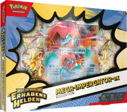 Pokémon-Sammelkartenspiel: Kollektion Mega-Entwicklung – Erhabene Helden: Mega-Impergator-ex (1 holografische Promokarte, 1 überdimensionale Wackelbildkarte und 4 Boosterpacks) Angebot bei HelloDeals