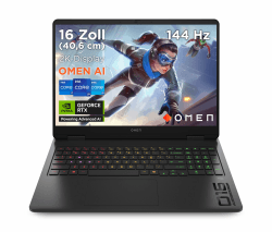 HP Omen Gaming Laptop, 16" 2K WUXGA Display, 1920×1200, 144Hz, Intel Core Ultra 7 255H, NVIDIA GeForce RTX 5060, 24GB RAM, 1TB SSD, Win 11, 4-Zonen-RGB-QWERTZ, Shadow Black, inkl. 3 Monate GamePass Intel Core Ultra 7 255H NVIDIA GeForce RTX 5060 144 Hz FH Angebot bei HelloDeals