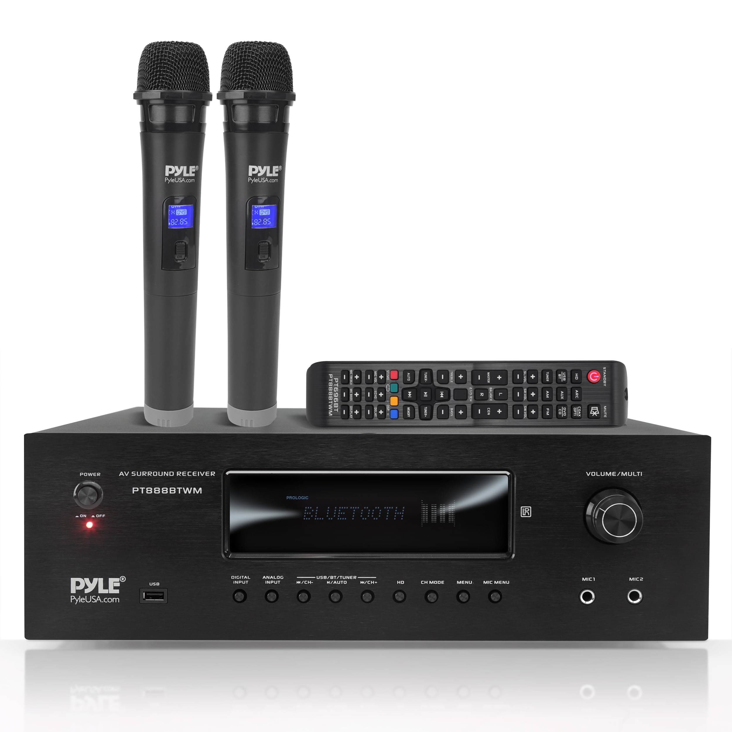 Pyle Amplifier, 5.2 Kanal Bluetooth Verstärker, 1000W AV Receiver mit 2 UHF Kabellosen Mikrofonen, 4K UHD TV HDM/USB/MP3 Unterstützung, Heimkino & Karaoke Sound System PT888BTWM - EU Angebot bei HelloDeals