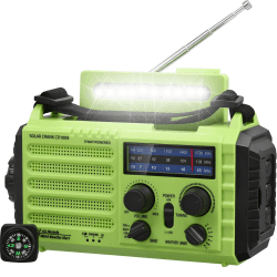 Mesqool Tragbare Kurbelradio, Notfallradio mit 5000mAh Akku, Solar Radio mit Weltempfänger, Typ C | AM/FM/SW Radio | Notfallset | LED Taschenlampe & Leselampe | Kompass für Wandern, Camping, Freien Gras-Grün Angebot bei HelloDeals