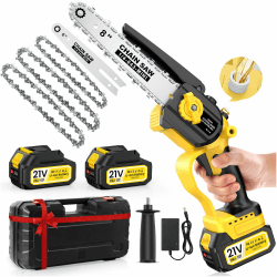 Mini Kettensäge mit Akku,8000mAh Elektrokettensäge,8-Zoll&6-Zoll Mini Kettensäge mit Automatischer Öler&Ersatzkette,1000W Bürstenlose Astsäge Kompatibel mit Makita 18V Akku für Astschere Holzschneiden Gelb Angebot bei HelloDeals