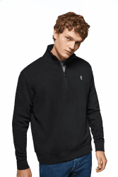 Polo Club Herren Sweatshirt ohne Kapuze und Reißverschluss - Pullover mit Half Zip - Sweatjacke 100% Baumwolle mit Reissverschluss - Gesticktem Logo L Schwarz Angebot bei HelloDeals