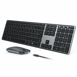 seenda SKM64-3 Bluetooth Tastatur mit Maus, Tastatur Maus Set Kabellos für Windows/Mac/iPad/Android | Ultradünne Tastatur + Leise Funkmaus | 3 Geräte Verbindung, QWERTZ Layout(Grau) Angebot bei HelloDeals