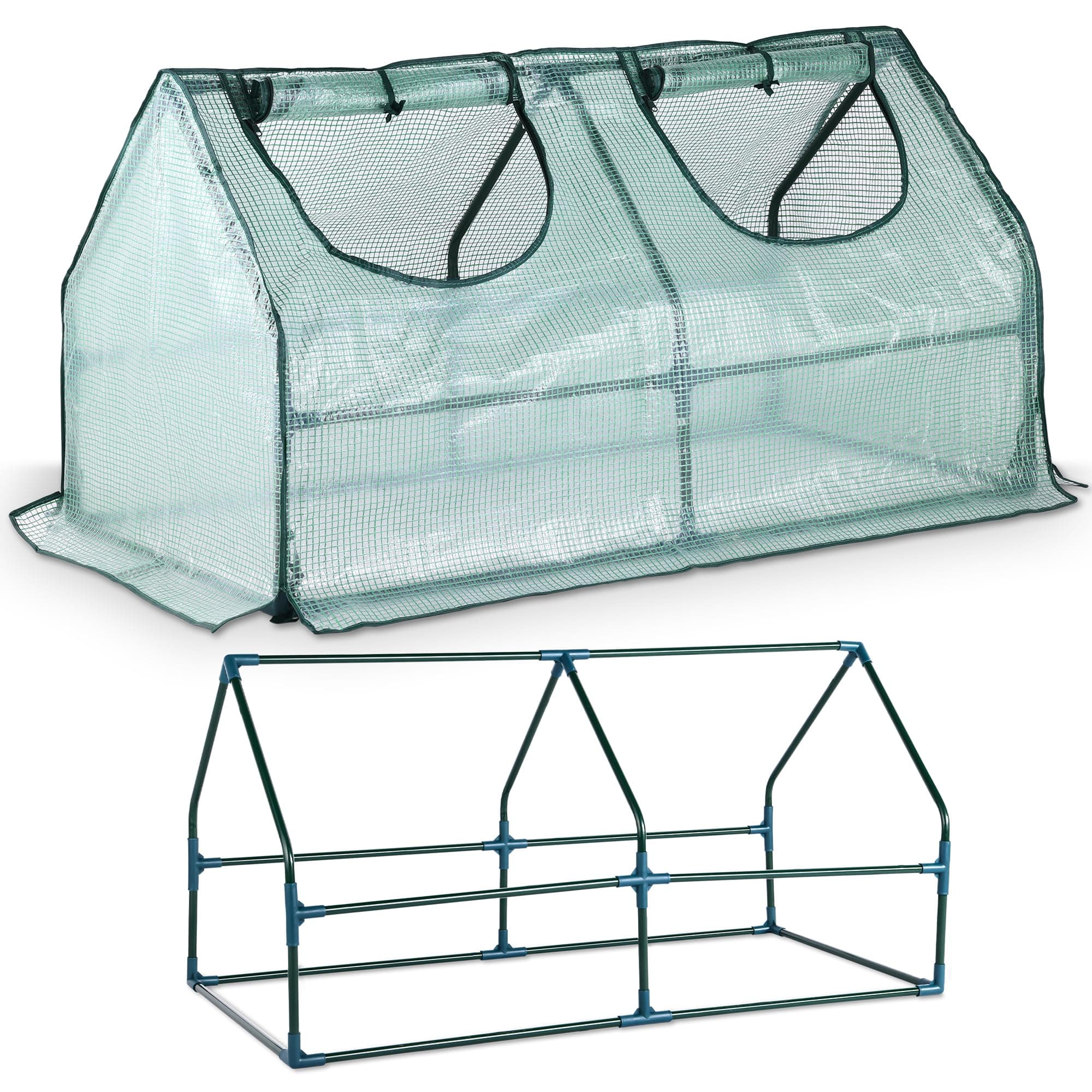 TOM Mini Foliengewächshaus Folientunnel 140g/m² extra stabil & langlebig – Gewächshaus mit 4 Erdankern – 2 Fenster – robuste Stahlrohrkonstruktion – für Tomaten, Gemüse & Co. - Gewächshaus Angebot bei HelloDeals