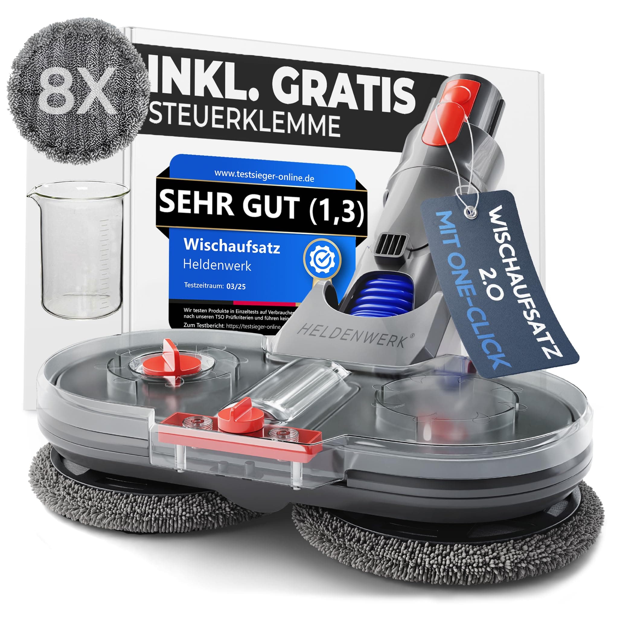 HELDENWERK Wischaufsatz für Dyson V6 Staubsauger, Dyson Zubehör Wischaufsatz, Elektrischer Bodenwischer mit Wassertank, Füllbehälter & 8 waschbaren Mops Angebot bei HelloDeals