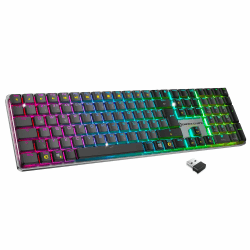 EMPIRE GAMING RF243 – Schlanke Low Profile Aluminium Kabellose Mechanische Gaming-Tastatur Wiederaufladbar DE (QWERTZ), 2,4GHz/BT/USB-C, 111 Tasten MX Red, RGB, NKRO, kompatibel mit PC/Mac/P5/P4/XB RF243 DE Angebot bei HelloDeals
