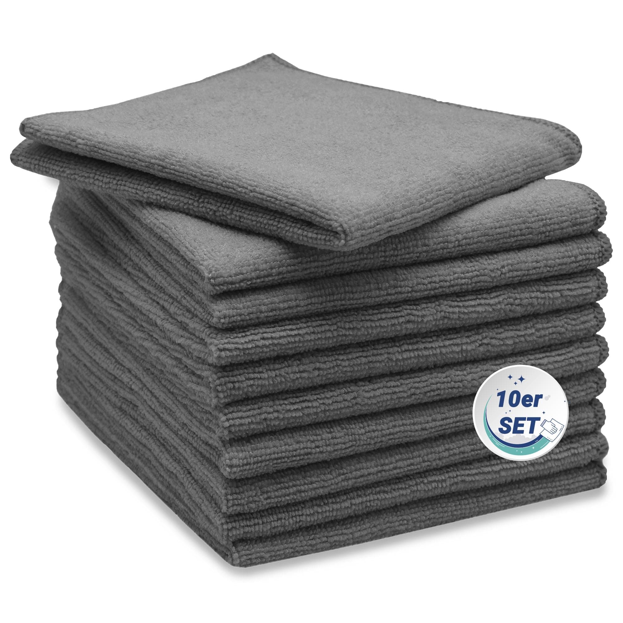 ZOLLNER 10er Set Mikrofasertücher für streifenfreien Glanz - flusenfreie und saugstarke Reinigungstücher - waschbar bis 60°C - 32x32cm in grau - Hotelqualität 10er Set Anthrazit Angebot bei HelloDeals