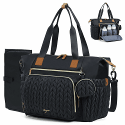 Wickeltasche mit Schnullertasche und Wickelunterlage, Wickelrucksack Multifunktions-Babytasche für Große Reisewindeltasche für Mama und Papa, isolierten Taschen-Schwarz Schwarz-neu Extra breit Angebot bei HelloDeals
