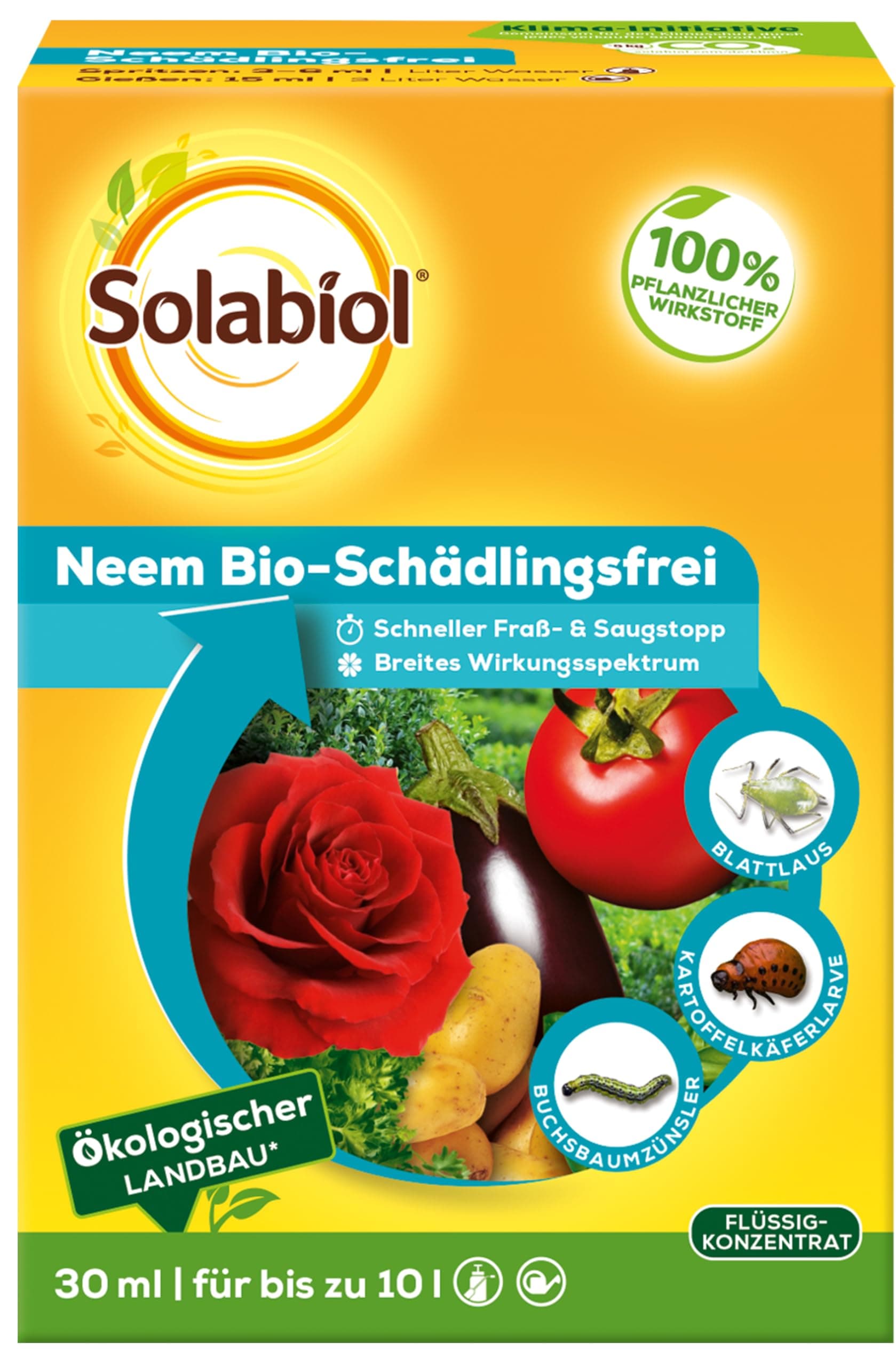 Solabiol Neem Bio-Schädlingsfrei, biologische Schädlingsbekämpfung an Zierpflanzen, Kräutern, Kartoffeln und Gemüse, 30 ml Angebot bei HelloDeals
