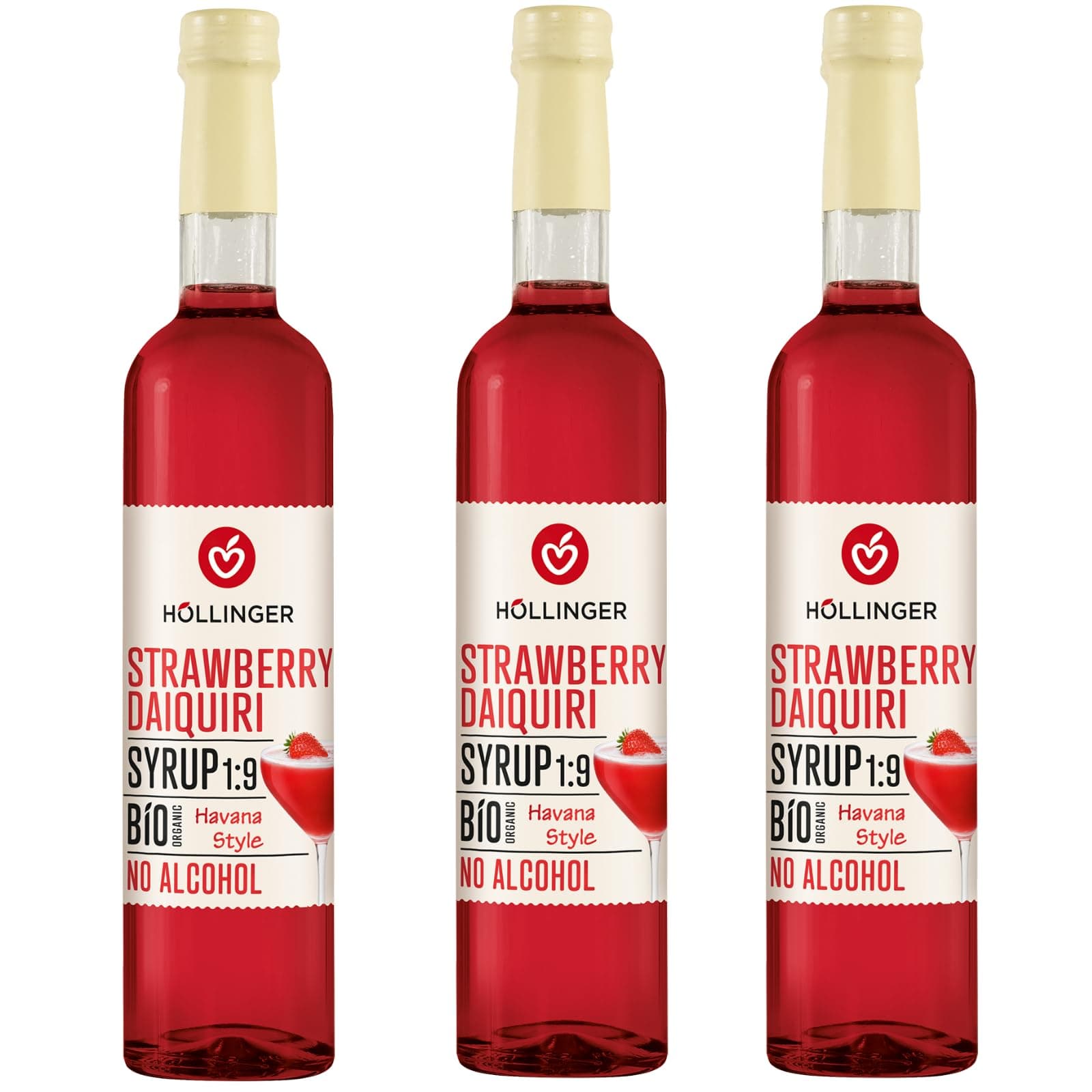 HÖLLINGER Strawberry Daiquiri Sirup, Bio Vegan Alkoholfrei, Havana Style, 3x500ml Angebot bei HelloDeals