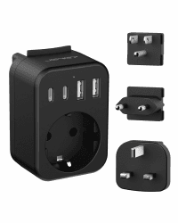 JSVER Reiseadapter Weltweit Set, Internationaler Reisestecker Adapter Steckdosenadapter mit 4 USB-Anschlüssen(2 USB C& 2 A) Reiseadapter Typ C/G/B Stecker für USA/Mexiko/Europa/UK/HK(Schwarz) 3 Plugs Schwarz Angebot bei HelloDeals