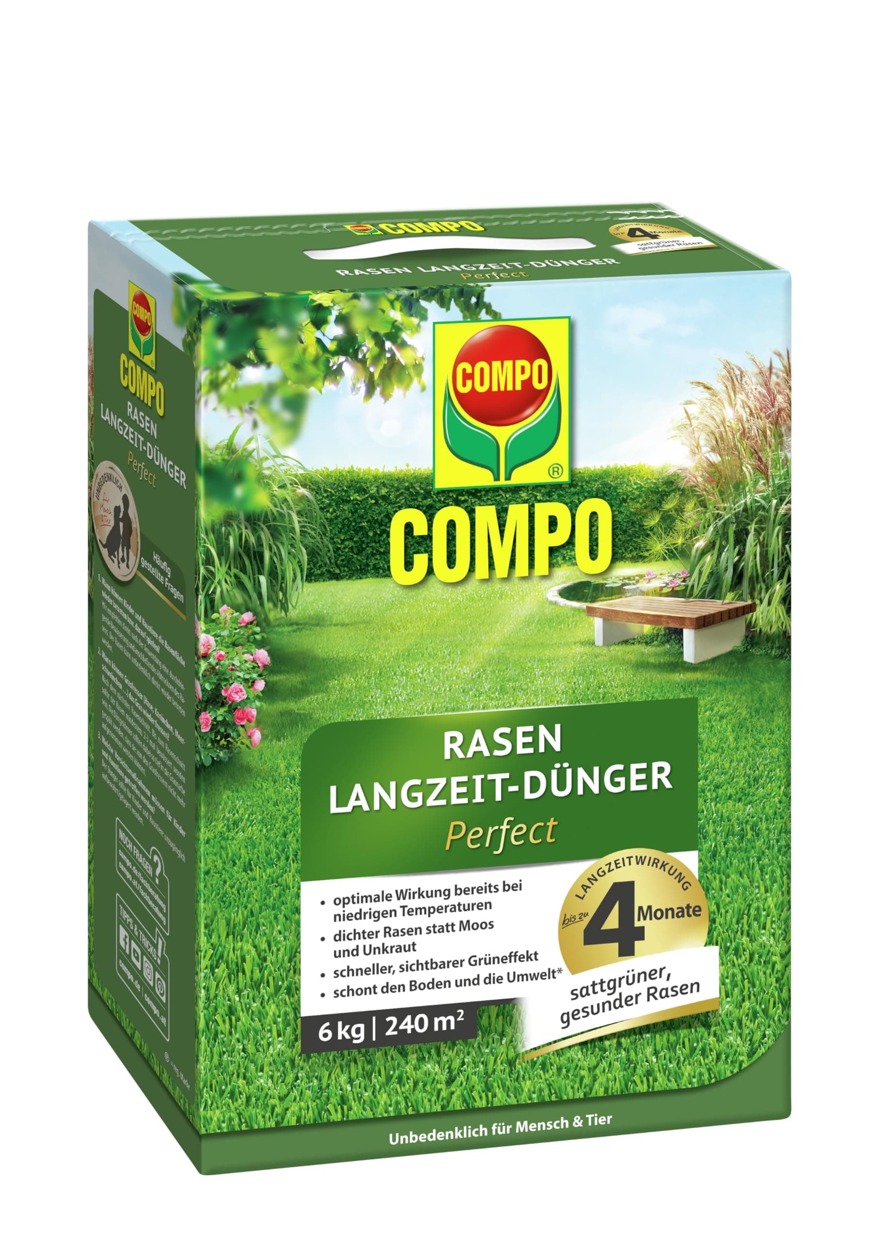 COMPO Rasen Langzeit-Dünger Perfect 6 kg Rasen Langzeit-Dünger Perfect 6kg für 240m² 6 kg für 240 m² Angebot bei HelloDeals