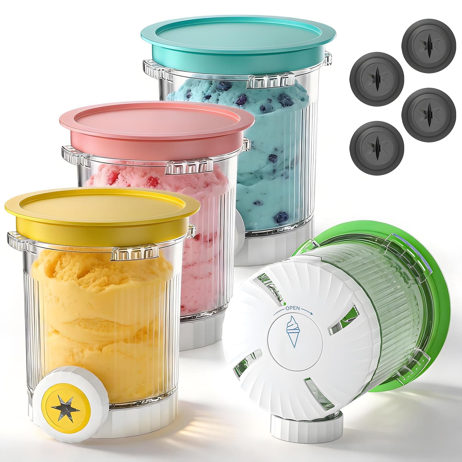 Kssvzz 4 Stück Behälter für Ninja Creami Swirl, Kompatibel mit Ninja Creami NC701EU NC700 Serie Softeismaschine - 16oz Spülmaschinenfest, BPA-frei, mit 4 Ersatz-Swirl-Düsen NC700 Series-4 Stück Angebot bei HelloDeals