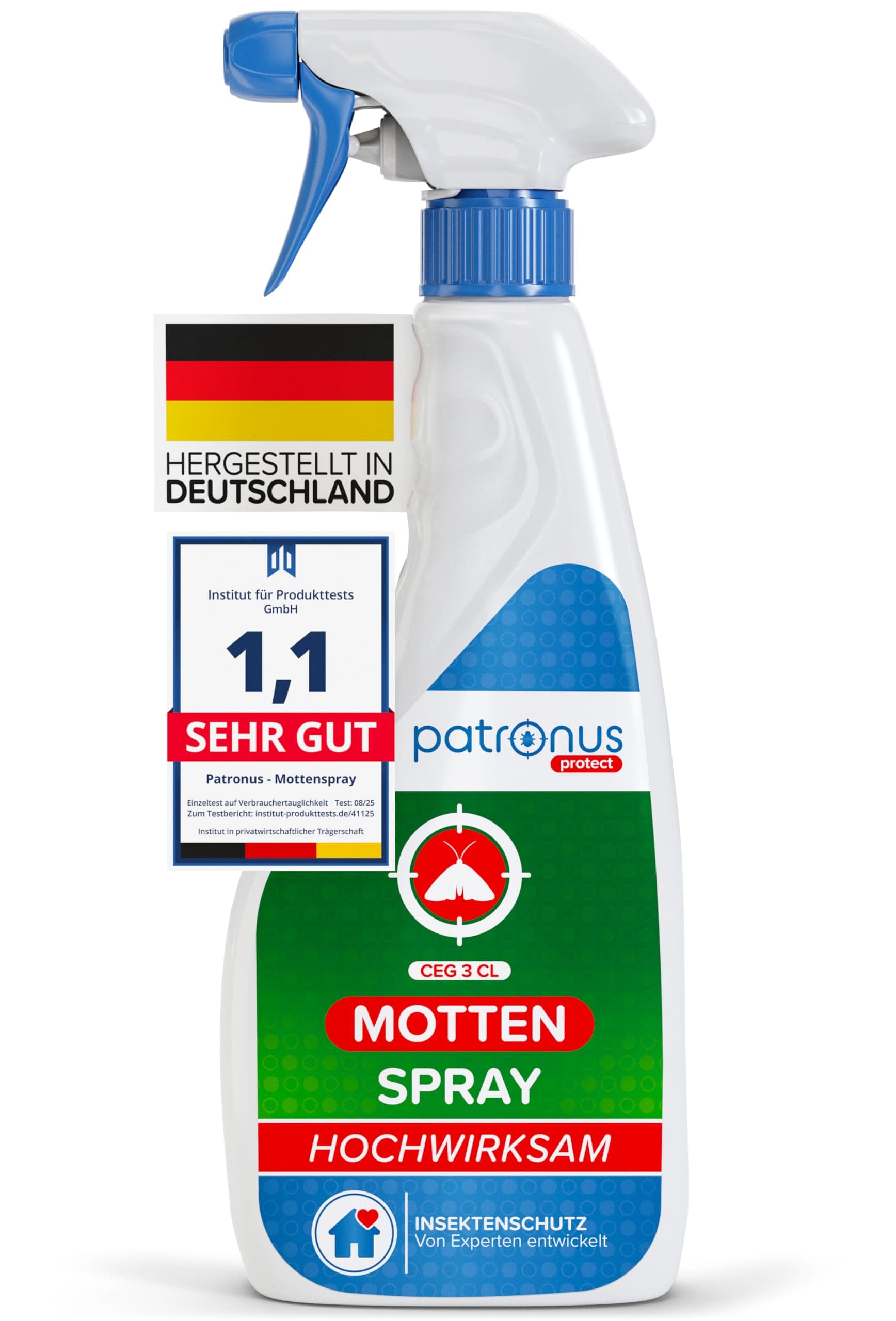 Patronus Mottenspray 500 ml - hochwirksame Abwehr gegen Kleidermotten & Lebensmittel-Motten - Motten-Spray für Kleiderschrank, Teppich, Textilien & Küche - mit dezentem Eukalyptus-Zitrusduft Zitrone 500 ml (1er Pack) Angebot bei HelloDeals