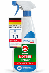 Patronus Mottenspray 500 ml - hochwirksame Abwehr gegen Kleidermotten & Lebensmittel-Motten - Motten-Spray für Kleiderschrank, Teppich, Textilien & Küche - mit dezentem Eukalyptus-Zitrusduft Zitrone 500 ml (1er Pack) Angebot bei HelloDeals
